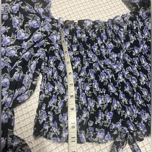 Papaya Black and Blue Smocked Blouse with Puff Sleeves - Picture 10 of 10